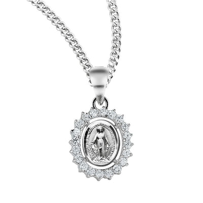 Oval Sterling Miraculous 20 Clear Zirconia Necklace, HMH Religious