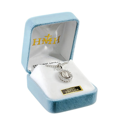 Oval Sterling Miraculous 20 Clear Zirconia Necklace in Box, HMH Religious