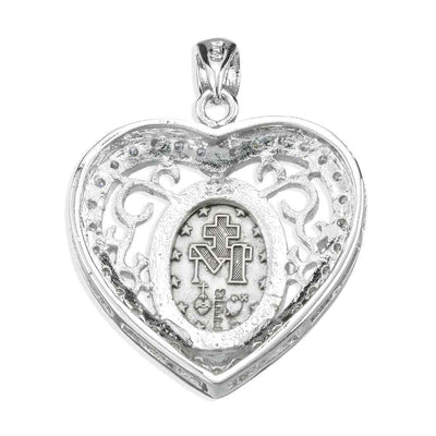 Back of the Pink Cubic Zirconia Heart Frame Miraculous Medal Sterling Silver Medal, HMH Religious (view 2)