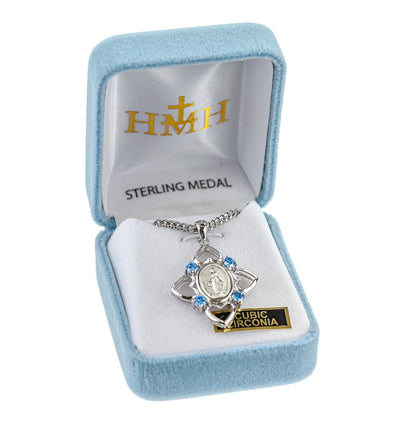 Miraculous Sterling Silver Aqua Cubic Zirconia Necklace in Box, HMH Religious