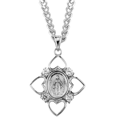 Miraculous Sterling Silver 4 Clear Cubic Zirconia Necklace, HMH Religious