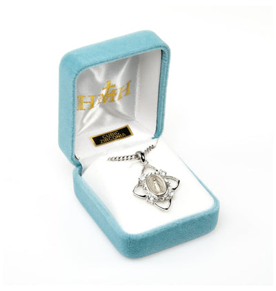 Miraculous Sterling Silver 4 Clear Cubic Zirconia Necklace in Box, HMH Religious