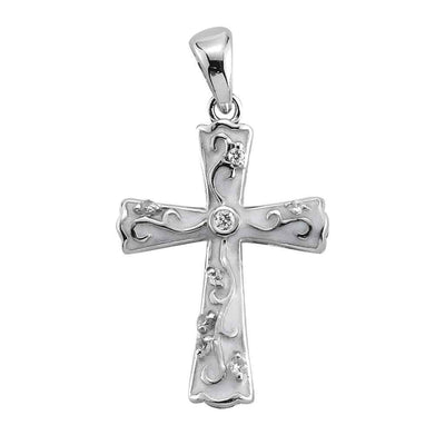 Front of White epoxy sterling silver cross necklace with crystal zirconia (view 2)