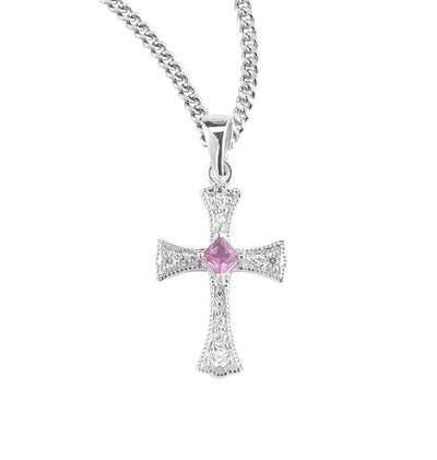 Sterling Silver Cubic Zircon and Fuchsia Cross, HMH Religious