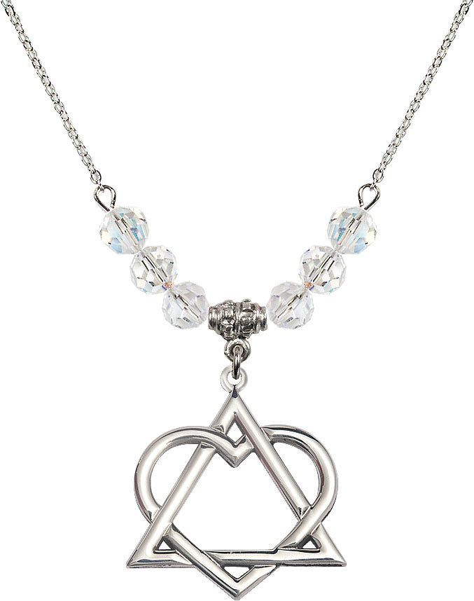 Necklace with 6mm Crystal Beads featuring a Sterling Silver Adoption Heart Medal