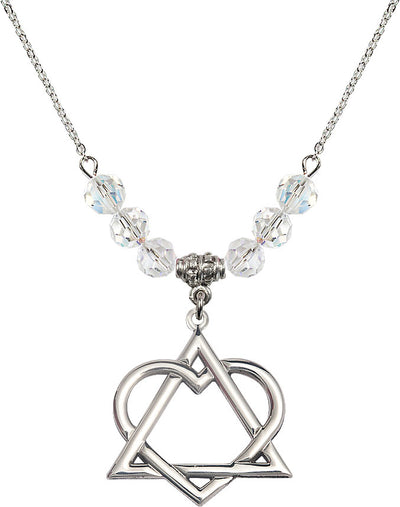 Necklace with 6mm Crystal Beads featuring a Sterling Silver Adoption Heart Medal, Bliss Manufacturing