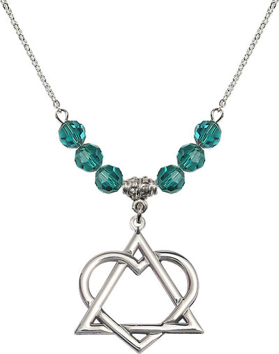 18" Rhodium Plated Necklace with 6mm Zircon Crystal Beads featuring a Sterling Silver Adoption Heart Medal, Bliss Manufacturing