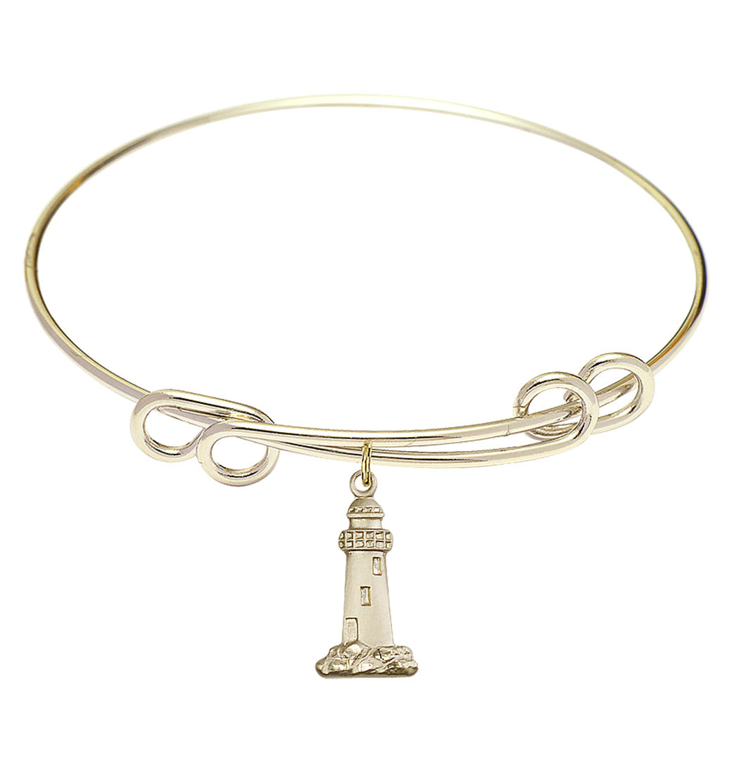 Bliss Gold-filled Lighthouse Round Double Loop Bangle Bracelet