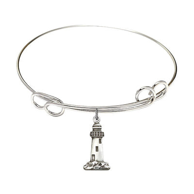 Lighthouse Gold-filled Round Double Loop Bangle Bracelet, Medal Measures 3/4-inch tall by 3/8-inch wide, Bliss Manufacturing