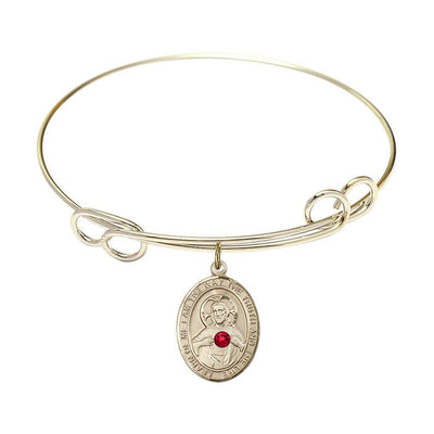 Scapular Sacred Heart of Jesus and Our Lady of Mount Carmel 14kt Gold-filled Oval Red Crystal Charm with a Double Loop Gold-Plated Bangle Bracelet, Oval Red Crystal Charm Size:, Bliss Manufacturing