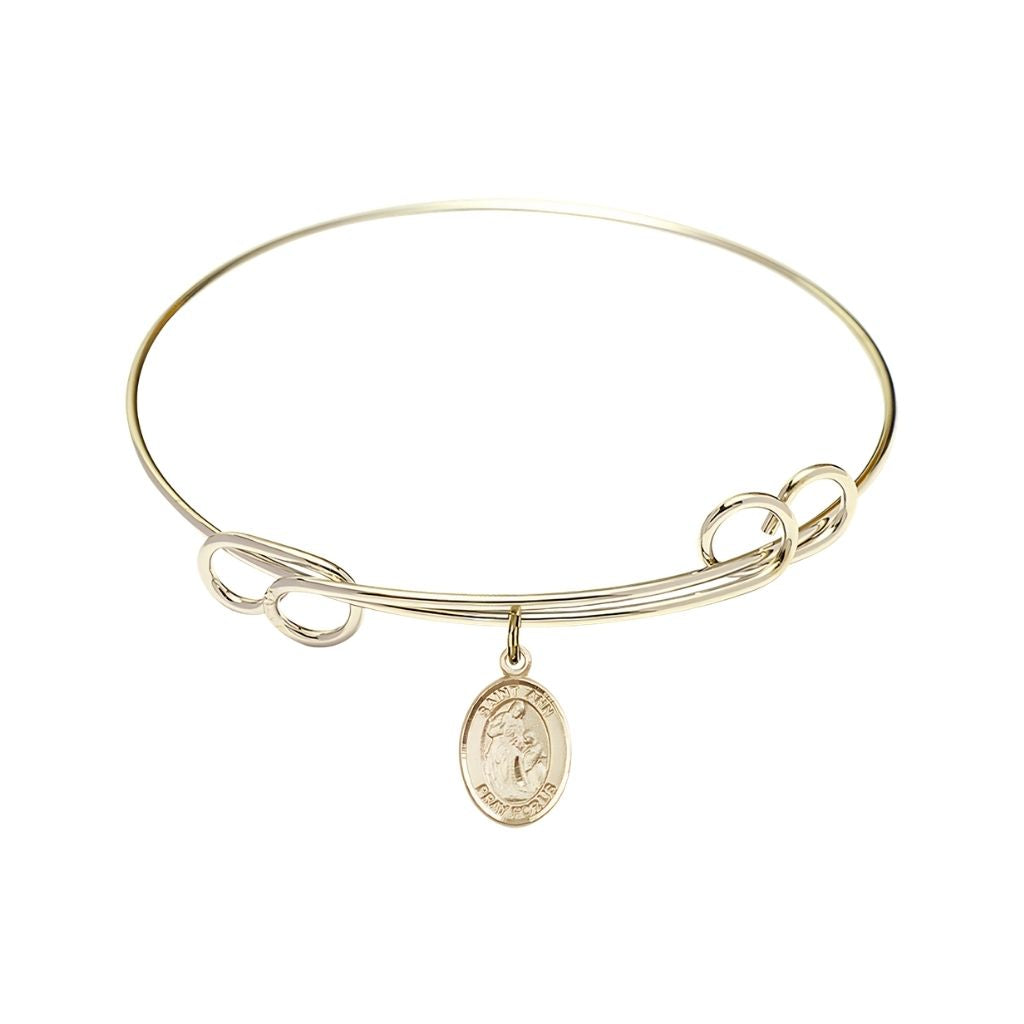 Bliss St. Ann 14kt Gold-filled Charm with a Double Loop Gold-Plated Bangle Bracelet, Charm Size: 1/2 x 1/4, Gift Box