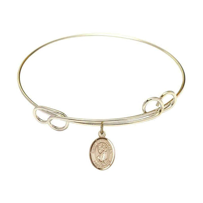 St. Christopher 14kt Gold-filled Charm with a Double Loop Design Gold-Plated Bangle Bracelet, Charm Size 1/2 x 1/4
