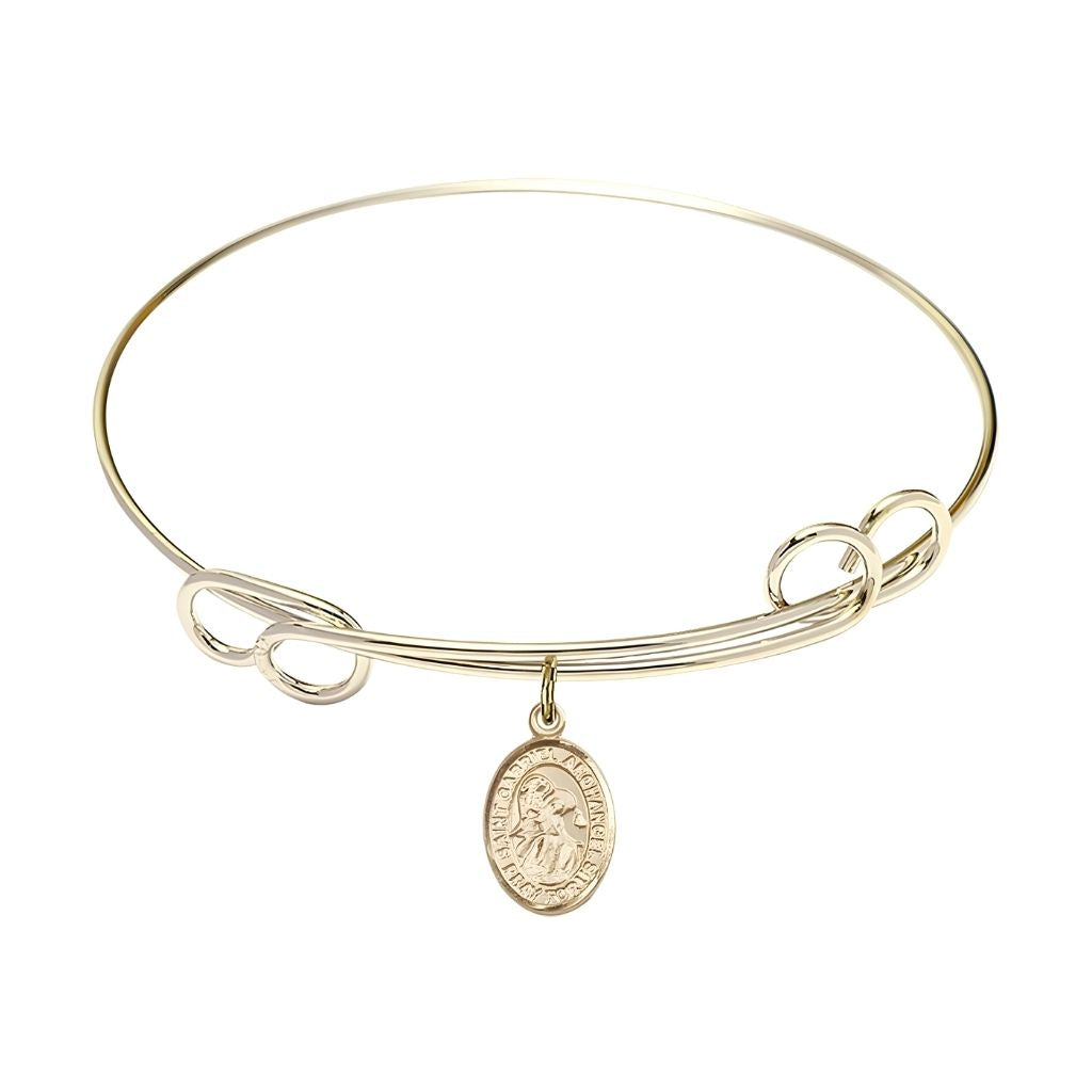 Bliss St. Gabriel the Archangel 14kt Gold-filled Charm with a Double Loop Gold-Plated Bangle Bracelet, Charm Size: 1/2 x 1/4