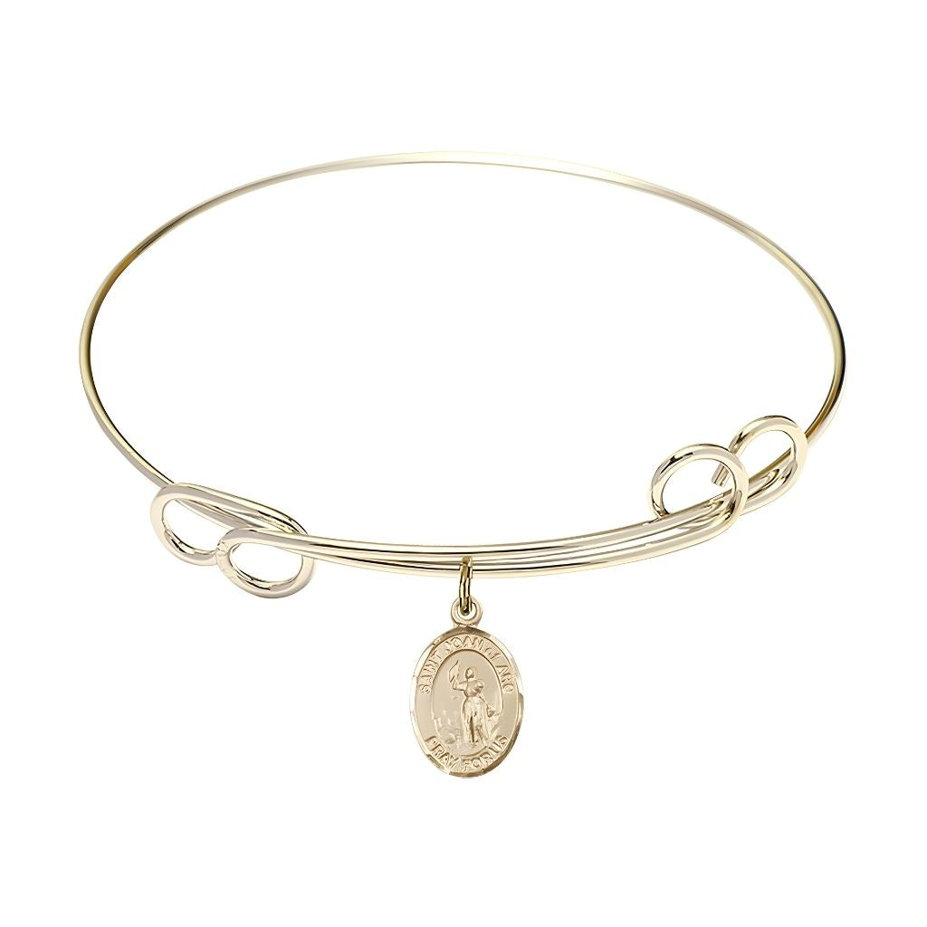 Bliss St. Joan of Arc 14kt Gold-filled Charm with a Double Loop Gold-Plated Bangle Bracelet, Charm Size: 1/2 x 1/4, Gift Box