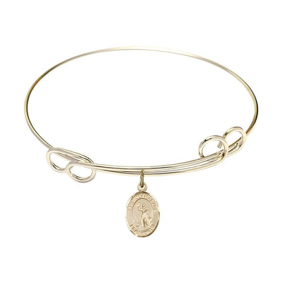 St. Joan of Arc 14kt Gold-filled Charm with a Double Loop Gold-Plated Bangle Bracelet, Charm Size: 1/2 x 1/4, Gift Box, Bliss Manufacturing