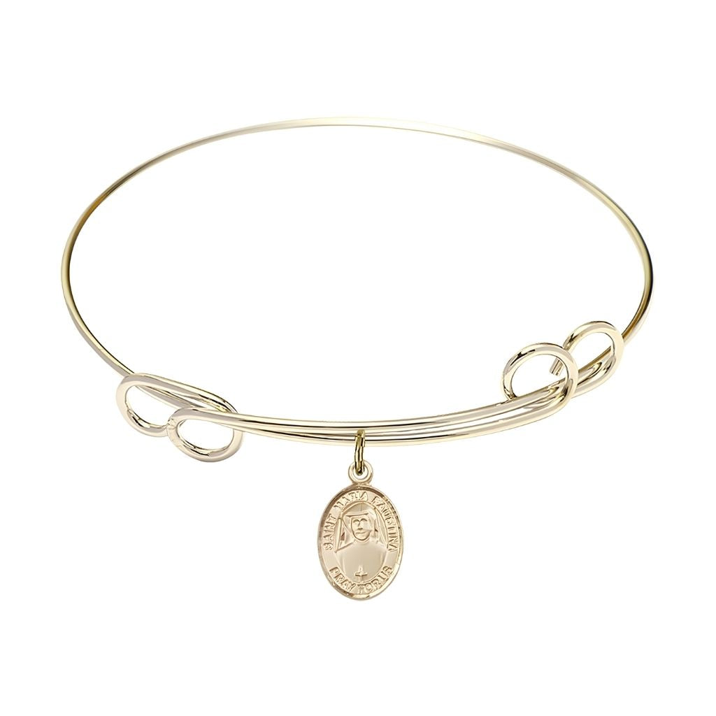 Bliss 14kt Gold-filled St. Maria Faustina Charm with a Gold-plated Double Loop Design Bangle Bracelet