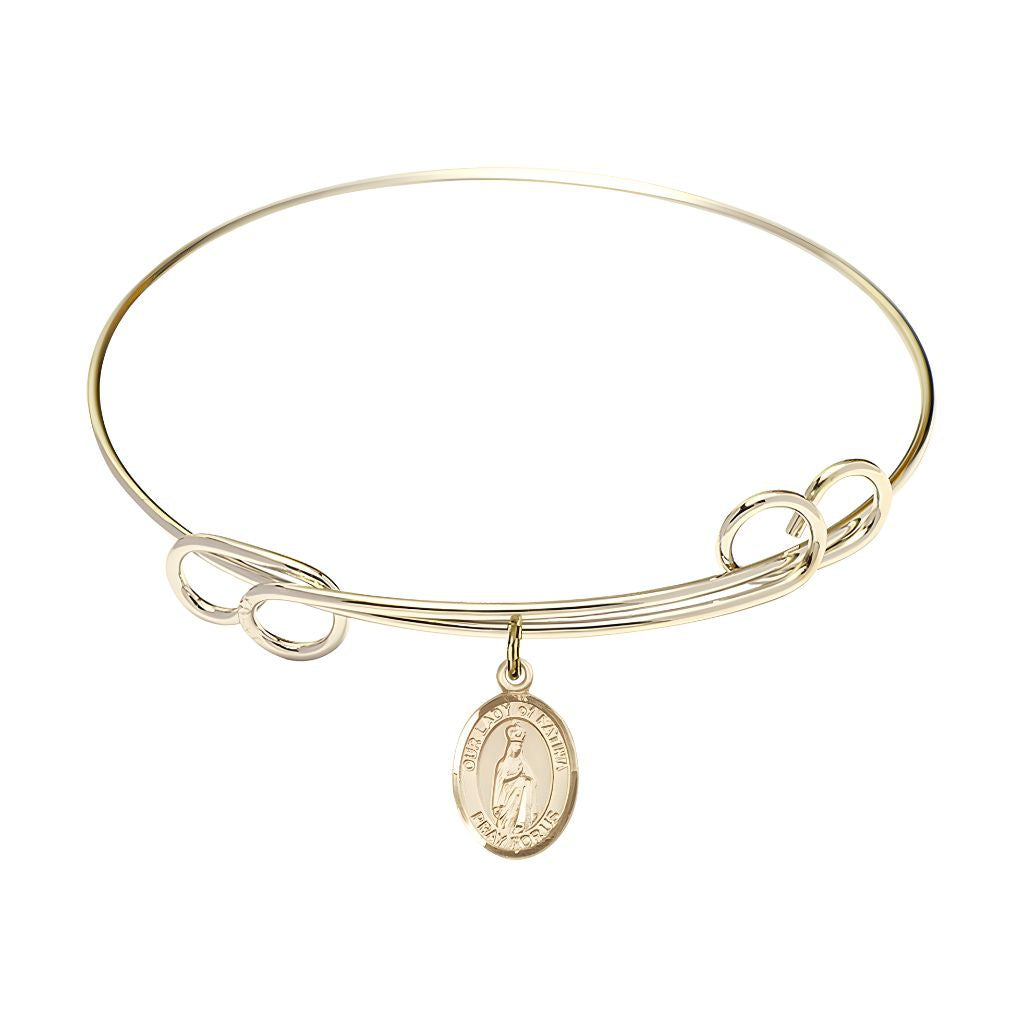 Bliss Our Lady of Fatima 14kt Gold-filled Charm with a Double Loop Gold-Plated Bangle Bracelet, Charm Size: 1/2 x 1/4, Gift Box