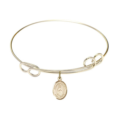 Our Lady of Fatima 14kt Gold-filled Charm with a Double Loop Gold-Plated Bangle Bracelet, Charm Size: 1/2 x 1/4, Gift Box, Bliss Manufacturing