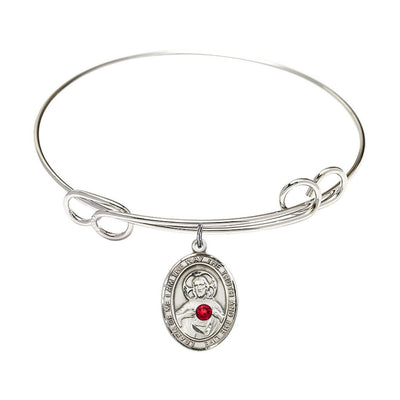 Scapular Sacred Heart of Jesus and Our Lady of Mount Carmel Sterling Silver Oval Red Crystal Charm with a Double Loop Rhodium Plated Bangle Bracelet, Oval Red Crystal Charm Size:, Bliss Manufacturing