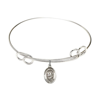 St. George Sterling Silver Medal Charm 1/2x1/4 with Double Loop Rhodium-Plated Bangle Bracelet, Adult and Teen Bangle Sizes: 7.5 inches - 8 inches - 8.5 inches, Bliss Manufacturing