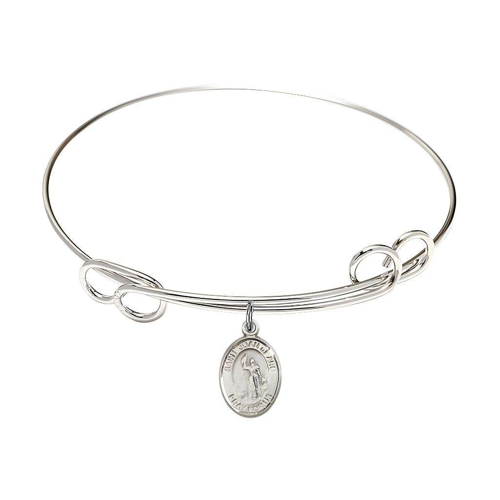 Bliss St. Joan of Arc Sterling Silver Charm with a Double Loop Rhodium Plated Bangle Bracelet, Charm Size: 1/2 x 1/4, Gift Box