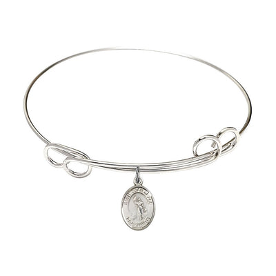 St. Joan of Arc Sterling Silver Charm with a Double Loop Rhodium Plated Bangle Bracelet, Charm Size: 1/2 x 1/4, Gift Box, Bliss Manufacturing