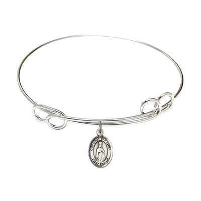 Our Lady of Fatima Sterling Silver Charm with a Double Loop Rhodium Plated Bangle Bracelet, Charm Size: 1/2 x 1/4, Gift Box, Bliss Manufacturing
