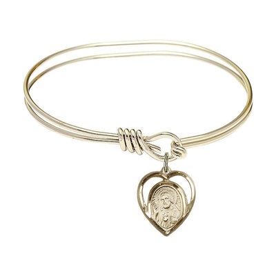 Scapular Sacred Heart of Jesus, Our Lady of Mount Carmel 14kt Gold-filled Heart Shaped Charm with a Oval Hook Gold-Plated Bangle Bracelet, Heart Shaped Charm, Bliss Manufacturing