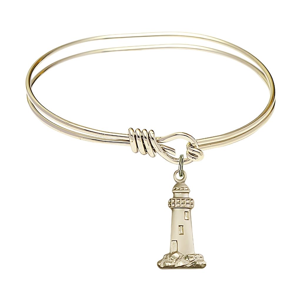 Bliss Gold-filled Lighthouse Oval Eye Hook Bangle Bracelet, Medal Measures 3/4-inch tall by 3/8-inch wide