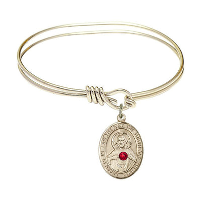 Scapular Sacred Heart of Jesus and Our Lady of Mount Carmel 14kt Gold-filled Oval Red Crystal Charm with a Oval Hook Gold-Plated Bangle Bracelet, Oval Red Crystal Charm Size:, Bliss Manufacturing
