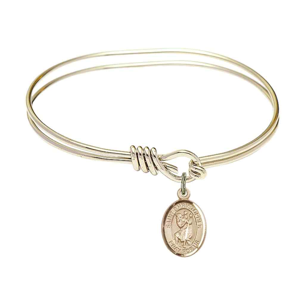 St. Christopher 14kt Gold-filled Charm with a Oval Hook Design Gold-Plated Bangle Bracelet, Charm Size 1/2 x 1/4