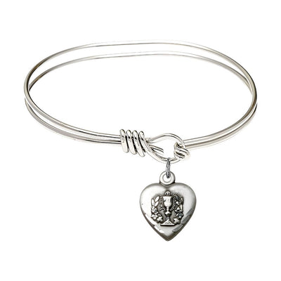Communion Heart Sterling Silver Medal with Rhodium-plated Oval Hook Bangle Bracelet, Communion Heart Size: 5/8-inch tall by 1/2-inch wide, Bliss Manufacturing