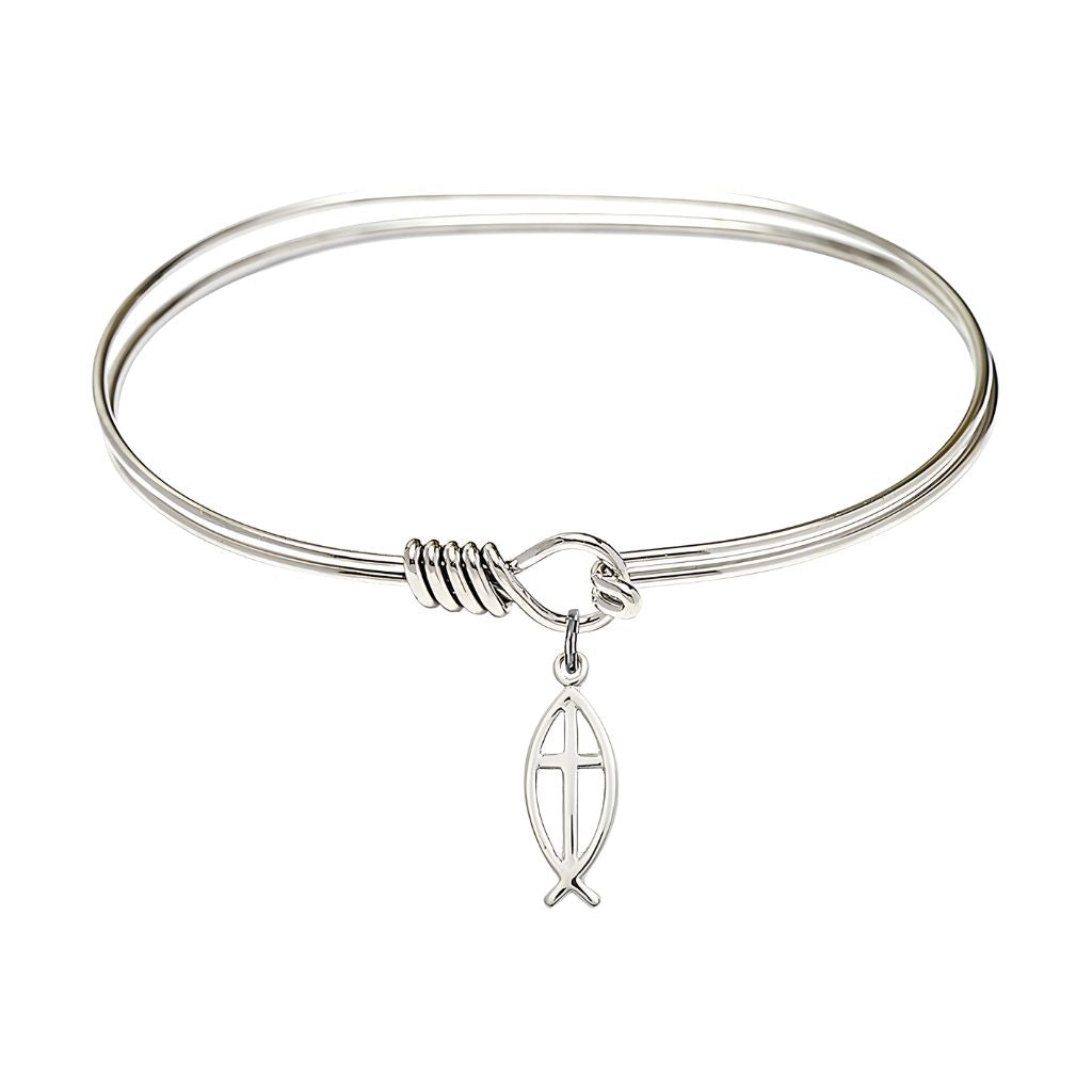 Bliss oval eye hook bangle with a sterling silver Fish Cross charm 1/2" x 1/4"