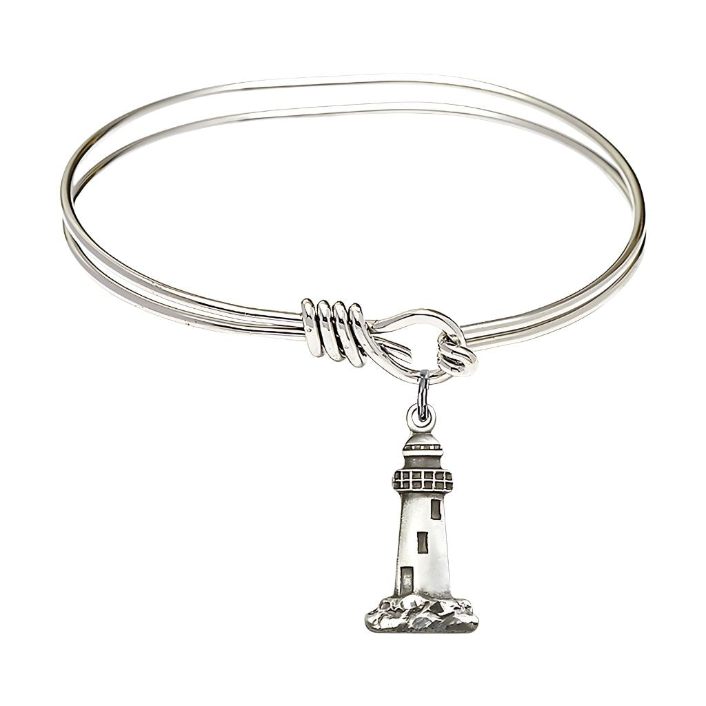 Bliss Sterling Silver Lighthouse Oval Eye Hook Bangle Bracelet, Medal Measures 3/4 inch tall by 3/8 inch wide