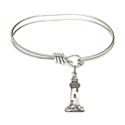 Sterling Silver Lighthouse Oval Eye Hook Bangle Bracelet, Medal Measures 3/4 inch tall by 3/8 inch wide, Bliss Manufacturing