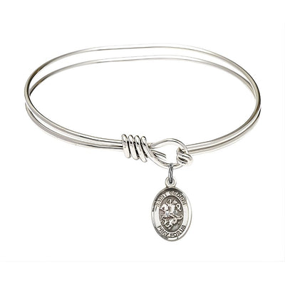 St. George Sterling Silver Medal Charm 1/2x1/4 with Oval Hook Rhodium-Plated Bangle Bracelet, Children Sizes 5 3/4 inches - 6 1/4 inches - 7 inches, Bliss Manufacturing