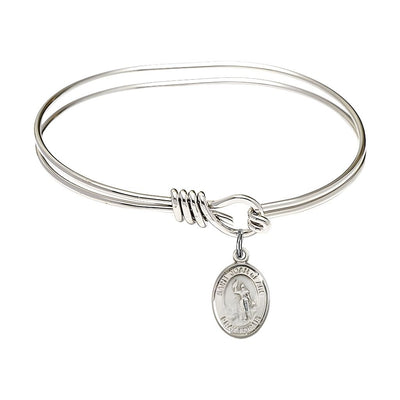 St. Joan of Arc Sterling Silver Charm with a Oval Hook Rhodium Plated Bangle Bracelet, Charm Size: 1/2 x 1/4, Gift Box, Bliss Manufacturing