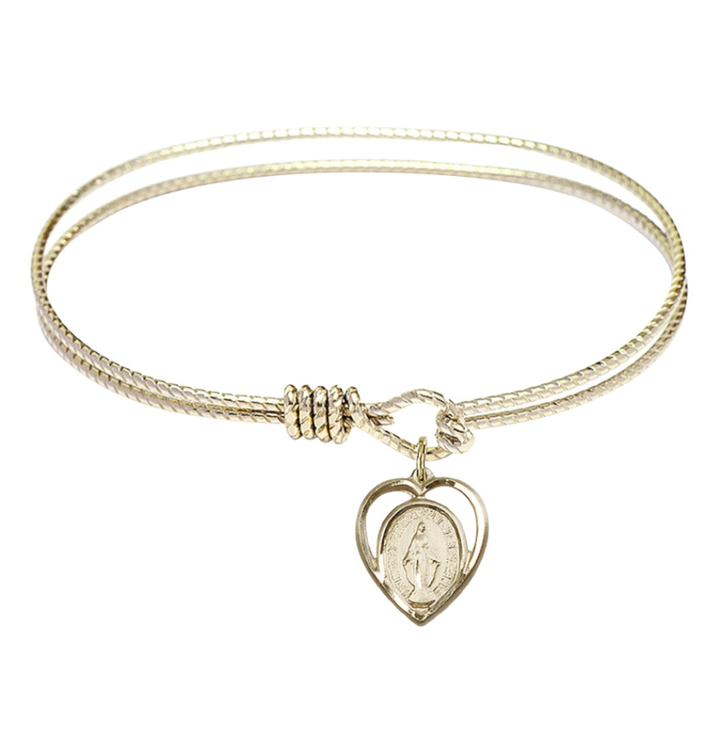 Bliss Gold-filled Miraculous Heart Charm Twist Eye Hook Bangle Bracelet