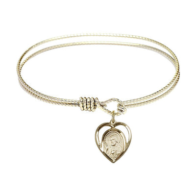 Scapular Sacred Heart of Jesus, Our Lady of Mount Carmel 14kt Gold-filled Heart Shaped Charm with a Twist Design Gold-Plated Bangle Bracelet, Heart Shaped Charm, Bliss Manufacturing