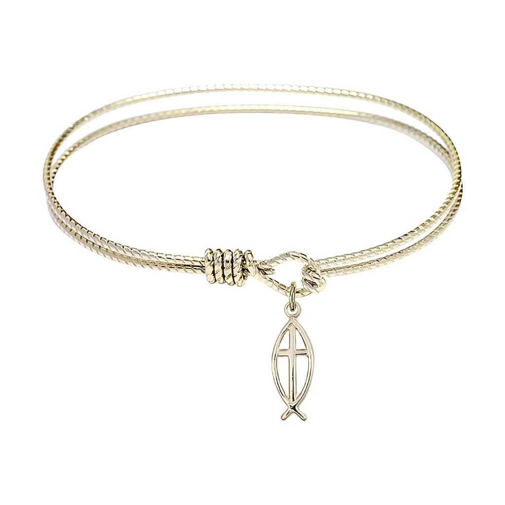 Bliss Christian twist design gold-plated bangle with a gold-filled Fish Cross charm 1/2" x 1/4"