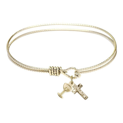 Communion Chalice and Crucifix Cross Gold-plated Charm Bangle Bracelet, Children Size 6 1/4, Bliss Manufacturing