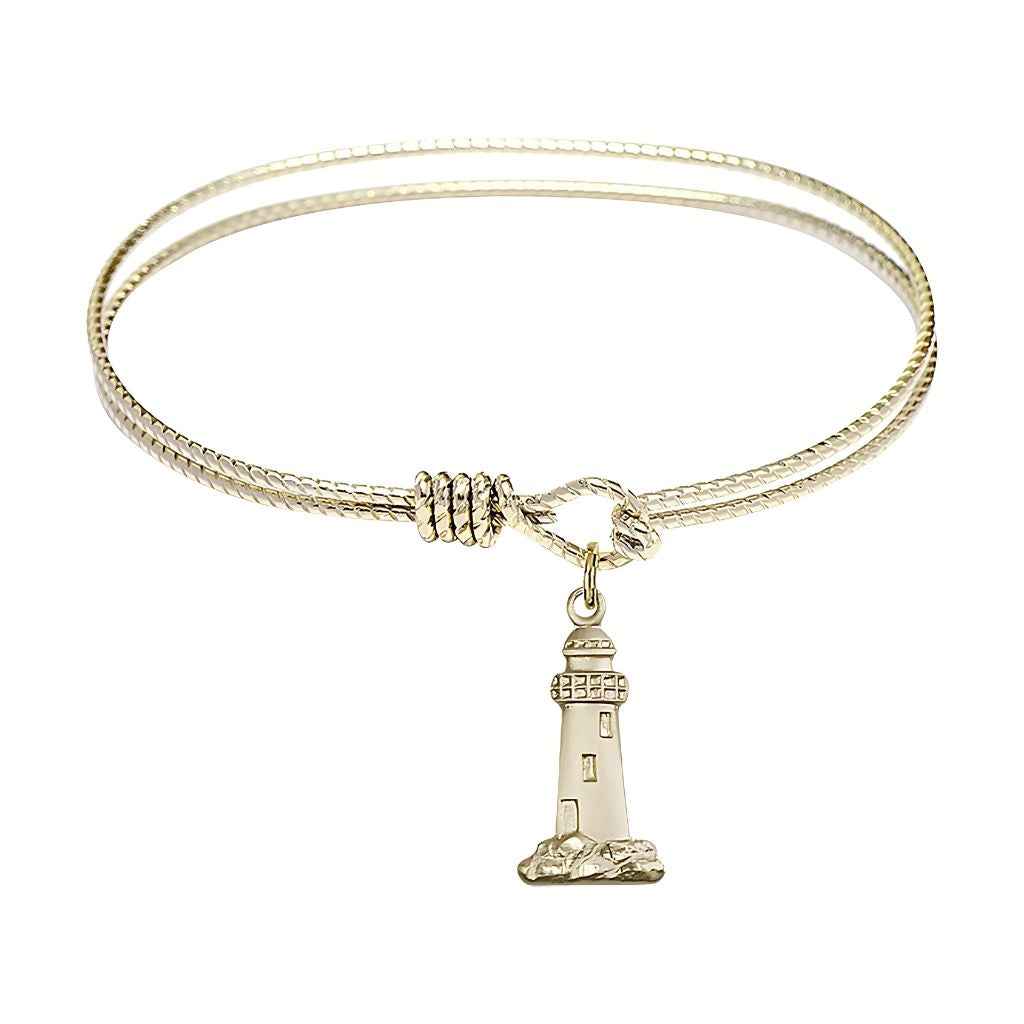 Bliss Lighthouse Gold-filled Twist Oval Eye Hook Bangle Bracelet, Medal Measures 3/4-inch tall by 3/8-inch wide