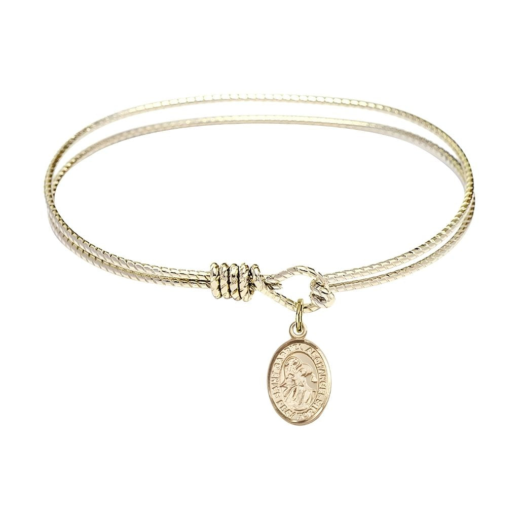 Bliss St. Gabriel the Archangel 14kt Gold-filled Charm with a Twist Design Gold-Plated Bangle Bracelet, Charm Size: 1/2 x 1/4