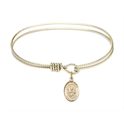 St. George 14kt Gold-filled Medal Charm 1/2x1/4 with Oval Hook Gold-Plated Bangle Bracelet, Children and Teen Bangle Sizes: 6 1/4 inches or 7 1/4-inches, Bliss Manufacturing