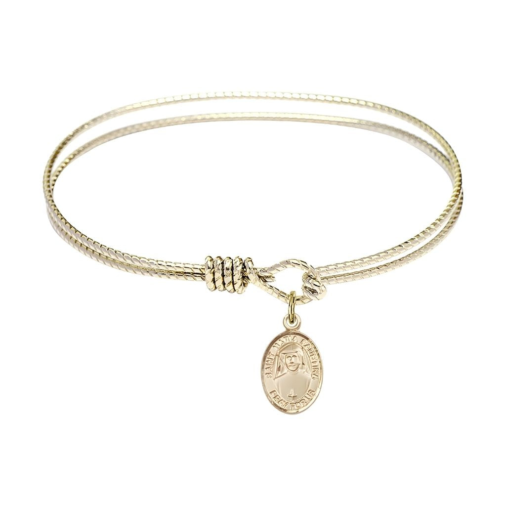 Bliss 14kt Gold-filled St. Maria Faustina Charm with a Gold-plated Twist Design Bangle Bracelet