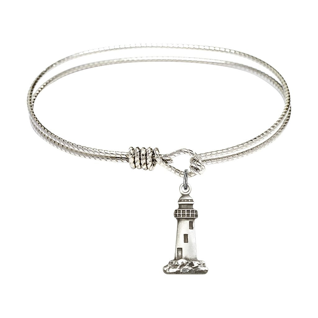 Bliss Sterling Silver Lighthouse Twist Oval Eye Hook Bangle Bracelet, Medal Measures 3/4 inch tall by 3/8 inch wide