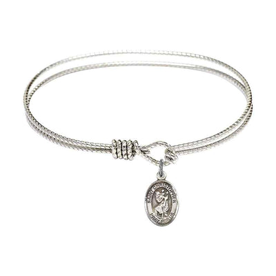 St. Christopher Sterling Silver Charm with a Twist Design Rhodium Plated Bangle Bracelet, Charm Size 1/2 x 1/4