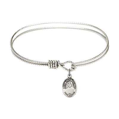 Sterling Silver St. Maria Faustina Charm with a Rhodium-plated Twist Design Bangle Bracelet, Bliss Manufacturing