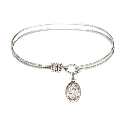 Bliss St. Peter and St. Paul Twist Design Bangle Bracelet – Rhodium-Plated Sterling Silver with Patron Saint Charm