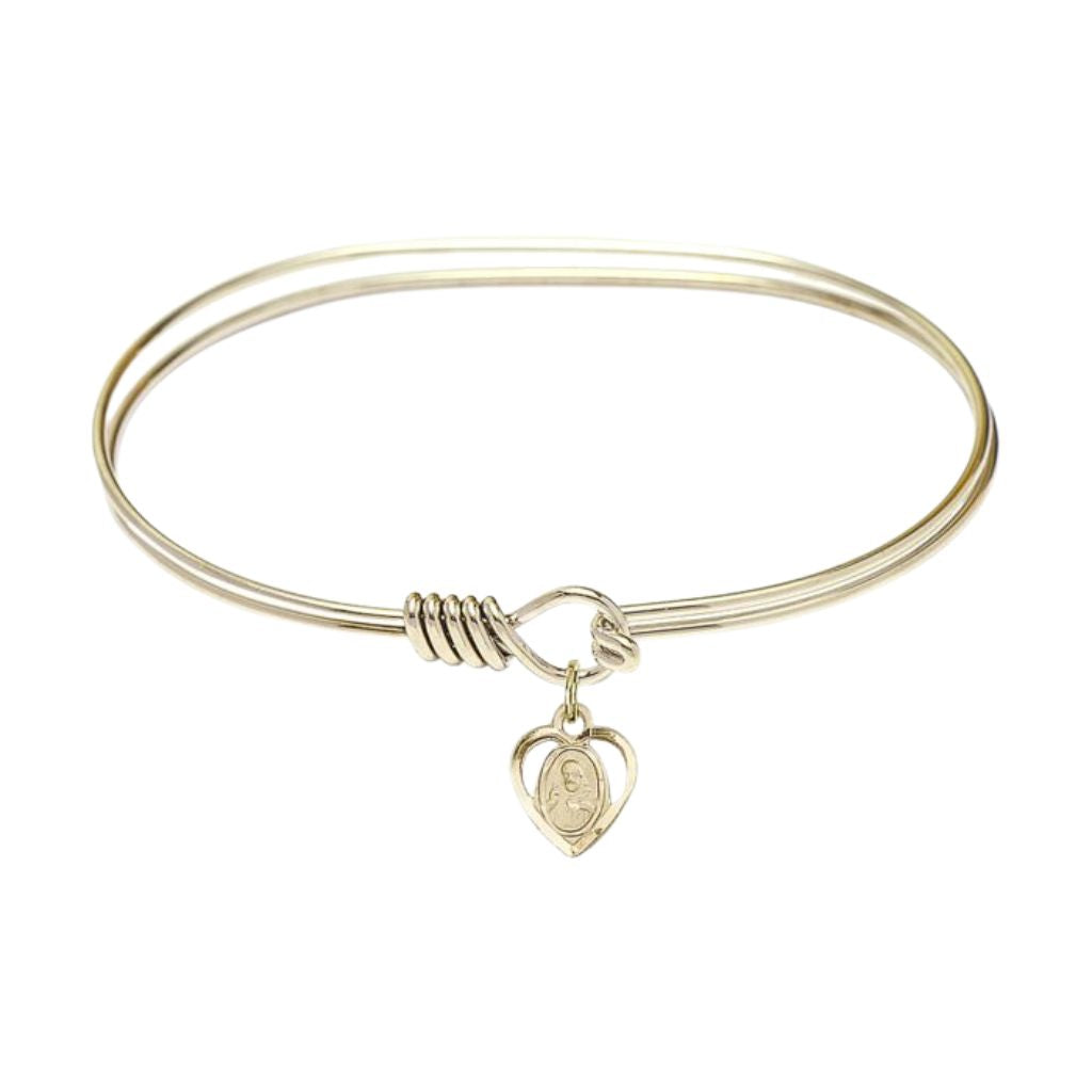 Bliss Scapular Sacred Heart | Our Lady of Mount Carmel 14kt Gold-filled Heart Shaped Charm with a Oval Hook Gold-Plated Bangle Bracelet, Heart Shaped Charm.